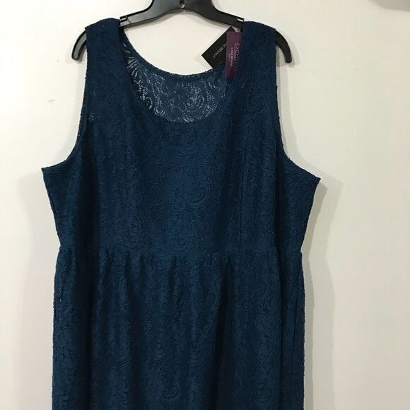 LANE BRYANT ILLUSION LACE FIT & FLARE DRESS Teal - Picture 3 of 6